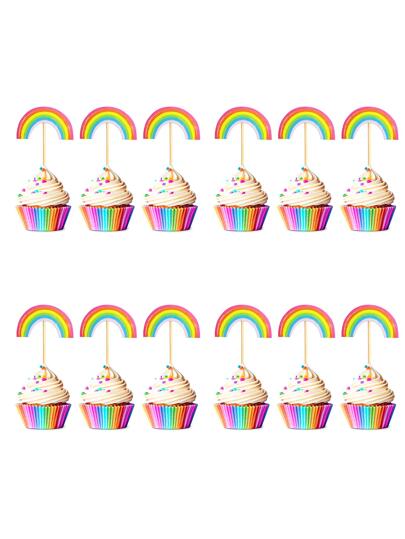 12入組彩虹主題彩色紙杯蛋糕裝飾