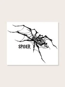 1入組中國墨水蜘蛛圖案臨時紋身貼萬聖節派對和節日裝飾 - 黑色 - 查看 4