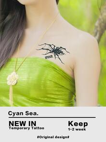 1入組中國墨水蜘蛛圖案臨時紋身貼萬聖節派對和節日裝飾 - 黑色 - 查看 3