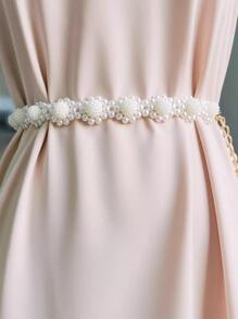 1 pieza Elegante cadena de cintura con cuentas de perlas falsas para mujeres, accesorio de vestido de verano - Blanco - Ver 1