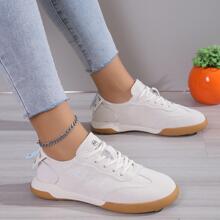Casual Athletic Shoes With Lace-Up Flat Non-Slip Breathable Canvas Training Shoes, Versatile - Beige - View 3