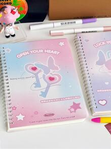 A5 螺旋笔记本，横线，ins 风格，极具吸引力和可爱的学生日记本，配有爱心锁扣 - 粉色 - 查看 1