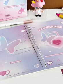 A5 螺旋笔记本，横线，ins 风格，极具吸引力和可爱的学生日记本，配有爱心锁扣 - 粉色 - 查看 5