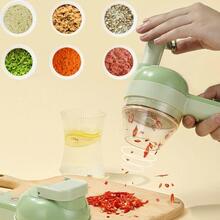 4 In 1 Handheld Electric Vegetable Cutter Multifunction Fruit Slicer Chopper US - 綠色 - 查看 2