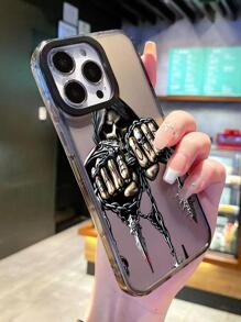 1入組平底表面裝飾技術圖案防摔手機殼,半透明黑色,適用於iphone - 黑色 - 查看 3