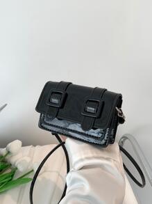 迷你時尚翻蓋單肩包 - 黑色 - 查看 1