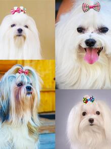 20 cái hỗn hợp màu Pet Head Flower Gingham Ribbon Bow Phụ kiện thú cưng cổ điển Ban nhạc đàn hồi - Nhiều màu - Xem 3