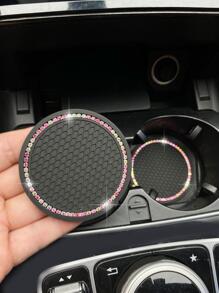 Rhinestone Decor Car Coaster - Black - View 1