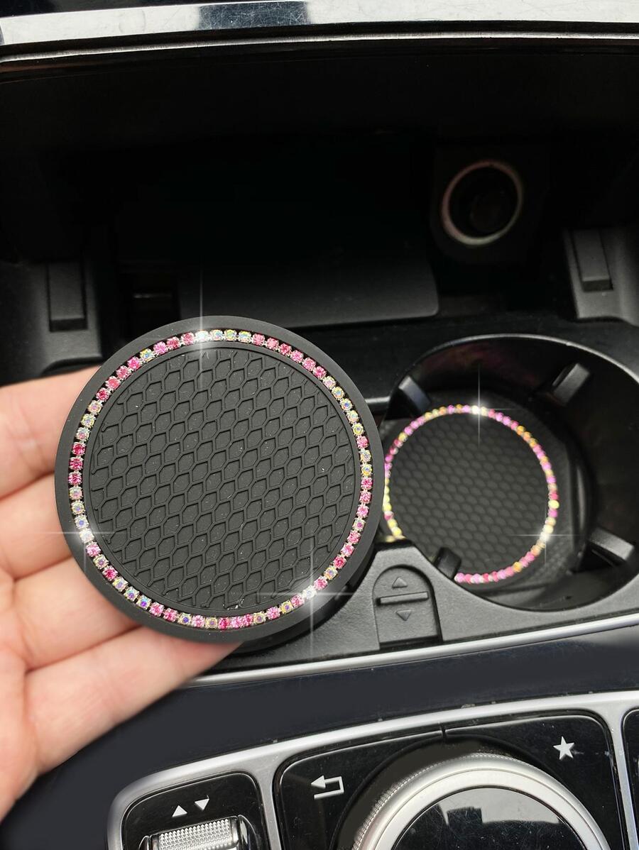 Rhinestone Decor Car Coaster - Black - View 1