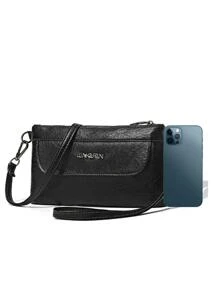 Mini Black Minimalist Pu Square Bag With Alphabet Sticker Decoration - Black - View 4