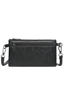 Mini Black Minimalist Pu Square Bag With Alphabet Sticker Decoration - Black - View 3
