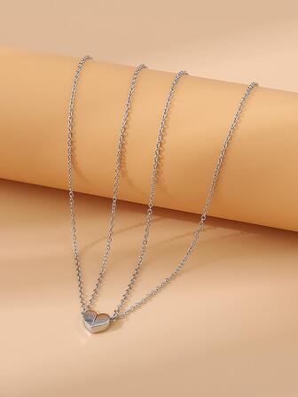 1雙簡約風合金心形吊墜項鍊,可連接的,適用於情侶(男士&女性)