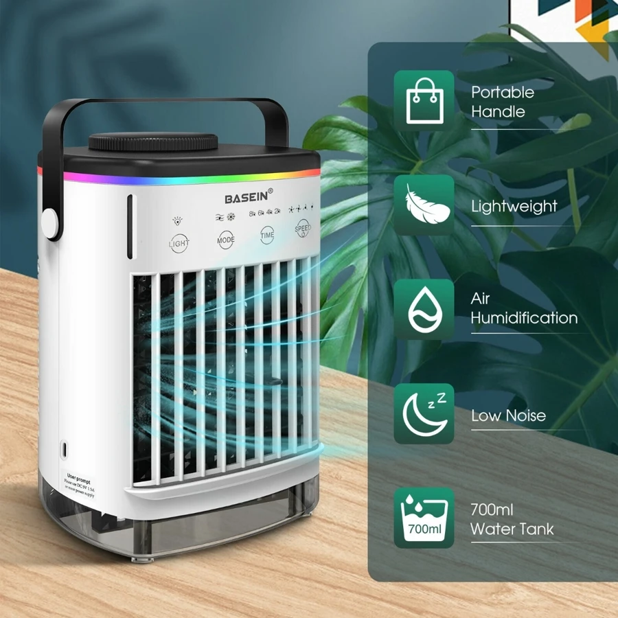 Portable Air Cooler Fan LED Mini AC Air Conditioner Personal Cooling ...