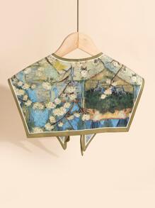 1入組女士緞面復古圖案尖頭翻領可拆卸假領子適用於日常穿著 - 彩色 - 查看 2