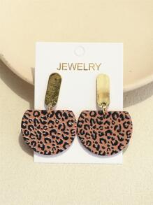 1 Nữ Màu Cà Phê Da Báo Hợp Kim & Đất Sét Họa Tiết Nửa Vòng Tròn Acrylic Bông Tai - Nhiều màu - Xem 1