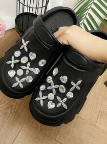 2023 Latest Simple Fashion Diamond Studded Wedge Heels With Hollow Design - Black - View 1
