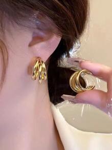 estilo minimalista gama alta sentimiento Pendientes aro para mujeres , de color metálico aguja de plata oreja Bisutería , diseño - Dorado - Ver 2