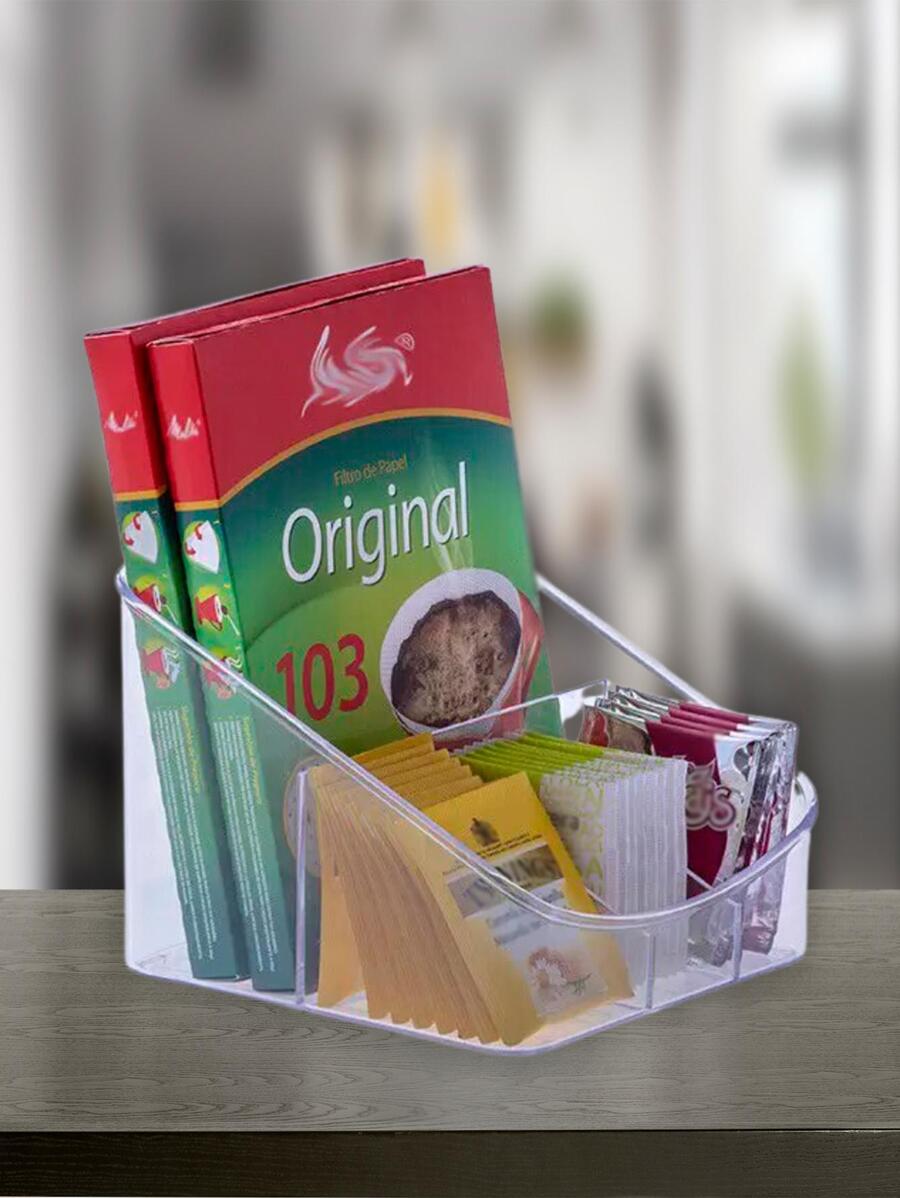 Kit 3 Organizador Multiuso c/ 4 Divisórias 18x17 Ideal p/ Organização de Cozinha Utensílios Material Resistente - Transparente - Visão 1