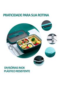 Pote Marmita Lancheira Térmico Com 3 Divisões Compartimento de Inox Com Suporte Para Celular - Verde - Visão 7