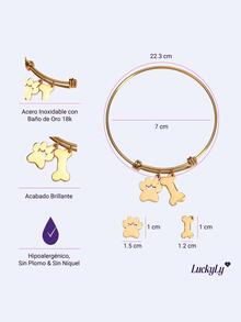 Pulseras Mujer Huella Perro, Regalos Amantes Perros Luckyly - Modelo Canny - Dorado - Ver 5