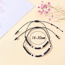 Goodwaro 2 chiếc Vòng tay bện kết hợp thủy tinh đen trắng sáng tạo & hạt gạo với thẻ văn bản ấm áp tinh tế, món quà hoàn hảo cho những người bạn thân nhất - Đen và trắng - Xem 5