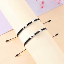 Goodwaro 2 chiếc Vòng tay bện kết hợp thủy tinh đen trắng sáng tạo & hạt gạo với thẻ văn bản ấm áp tinh tế, món quà hoàn hảo cho những người bạn thân nhất - Đen và trắng - Xem 4