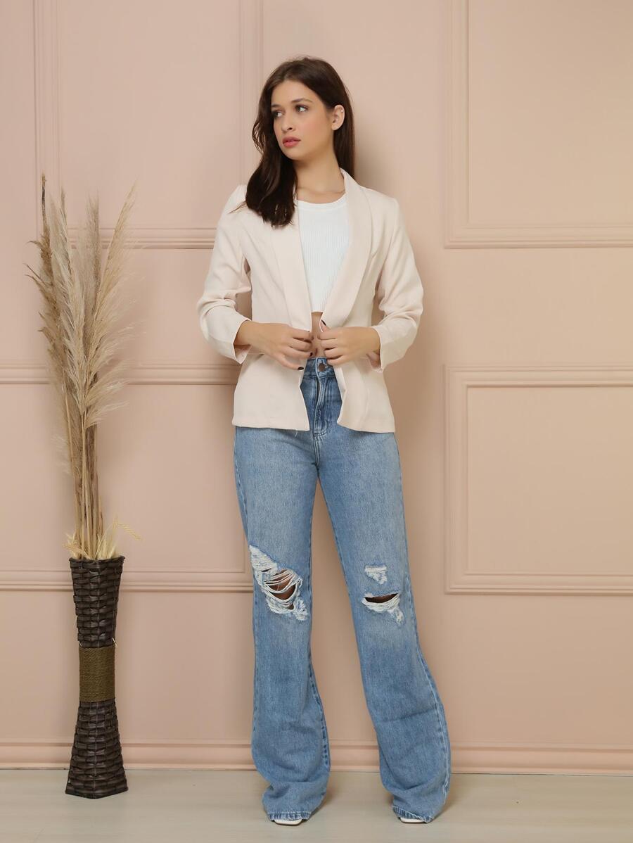 blazer alfaiataria feminino - Bege - Visão 1