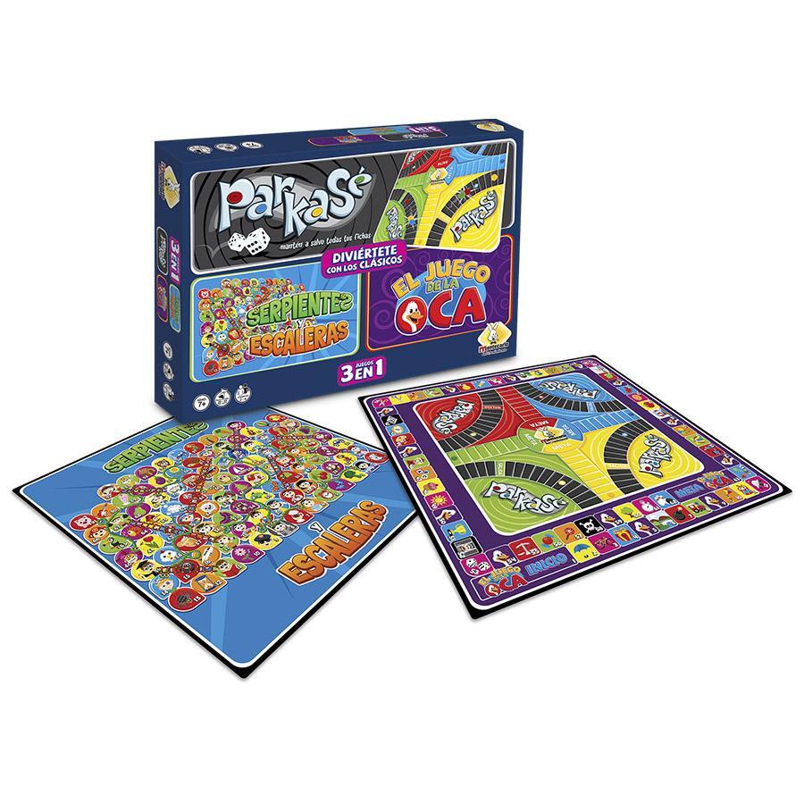 Tres Juegos Clasicos Serpientes Escaleras Oca Parchis Parkase Juego de Mesa Novedades Montecarlo - Azul Marino - Ver 1