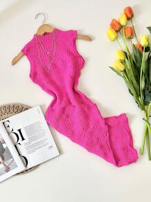 Women Sweater Dresses - 玫紅色 - 查看 3