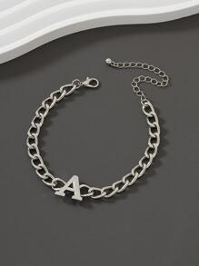 1入組男式合金字母細節庞克風魅力手鍊,適用於節日 - 銀色 - 查看 1