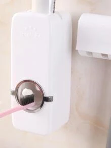 1 cái Dụng Cụ Vắt Kem Đánh Răng Bằng Nhựa Tự Động Với 1 Giá Để Bàn Chải Đánh Răng, Màu Trắng Đơn Giản Di Động Treo Tường Có Thể Rửa Được Kem Đánh Răng Vắt Với 1 Giá Để Bàn Chải Đánh Răng - trắng - Xem 5