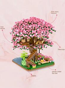 1pc Tree House Design Building Blocks Toy - Pink - View 3