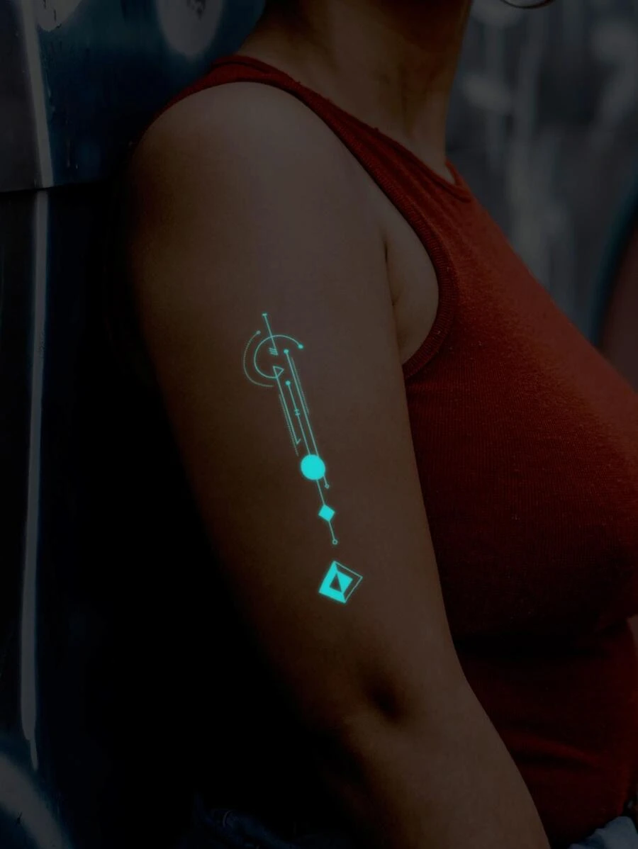 1 Tấm Hình Mặt Trăng Phát Sáng Trong Bóng Tối Tạm Thời Hình Xăm Tối Giản Hình Học Cổ Tay Tạm Thời Hình Dán Xăm - Màu xanh lam - Xem 1