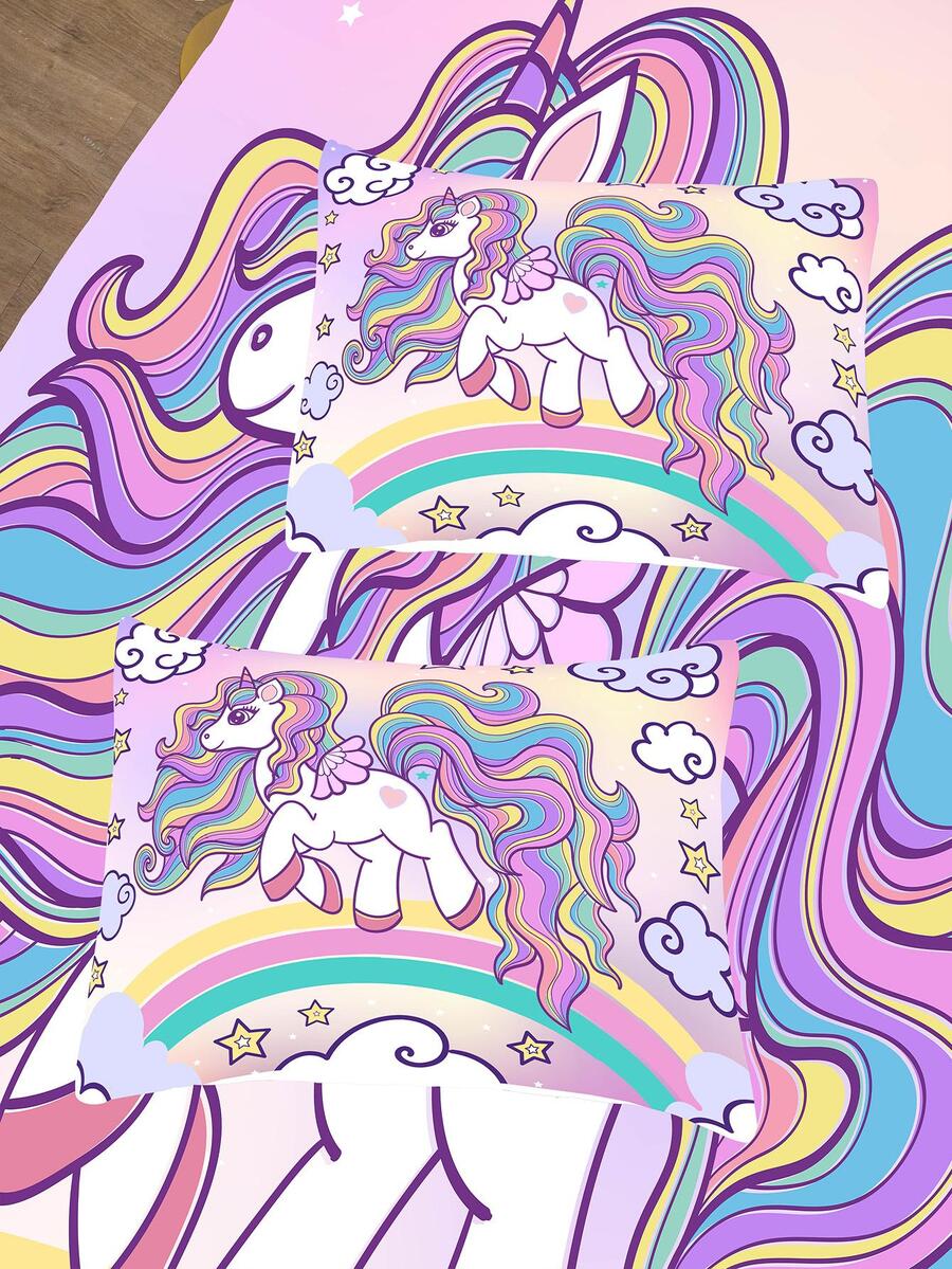 3pcs Rainbow & Unicorn Pattern Fitted Sheet Set for Sale Australia New