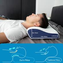 頸椎記憶泡沫枕頭完美床枕，適合側臥、靠背、腹部睡眠者頸部輪廓支撐枕得到改善 - 藏蓝色 - 查看 6