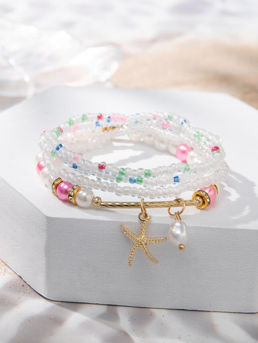 4 cái/bộ Vòng Tay Đính Hạt Charm Sao Biển Ngẫu Nhiên - Nhiều màu - Xem 1