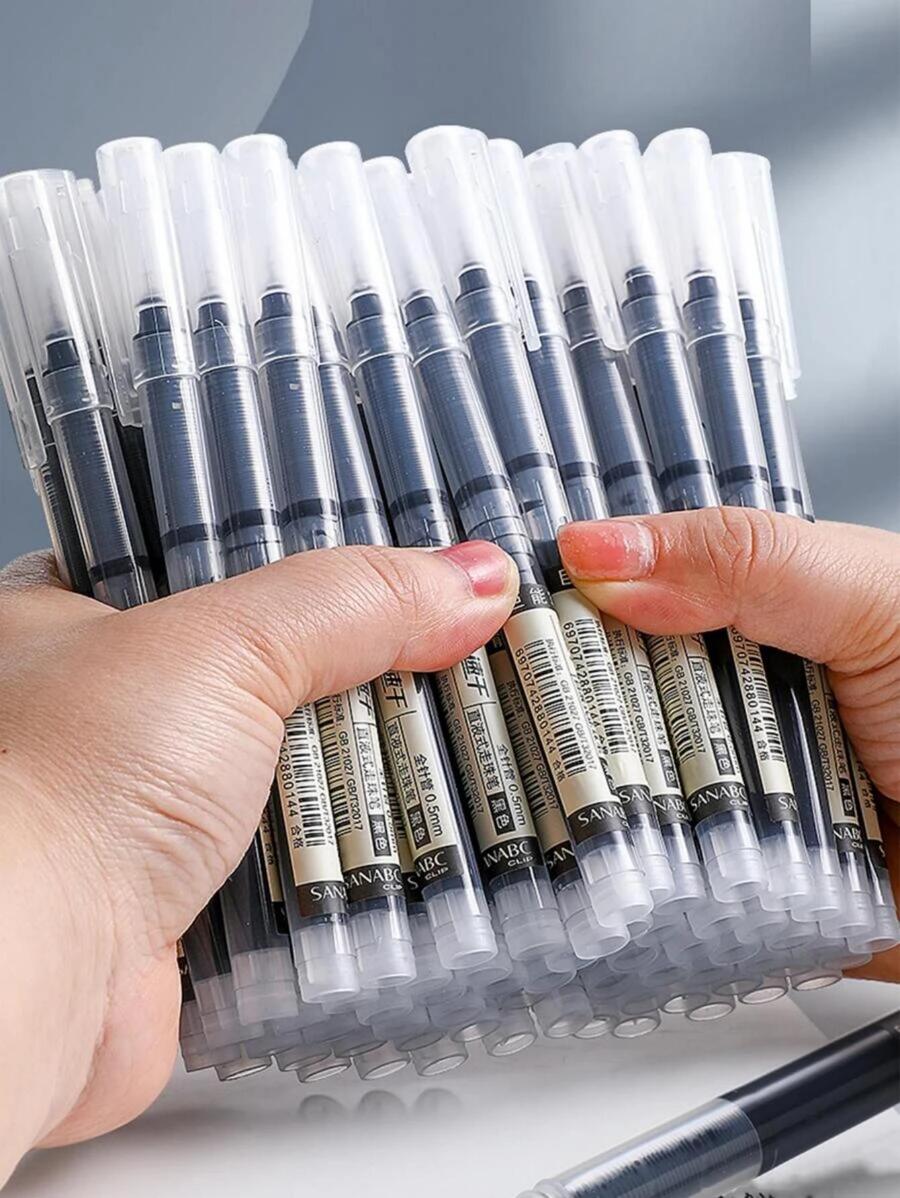 10入组/批超細中性筆黑色墨水筆芯棒中性筆適用於學校辦公室用品文具 - 黑色 - 查看 1