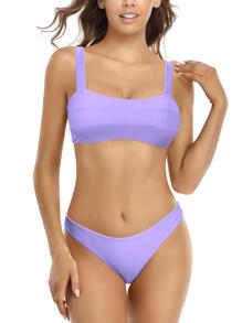 SHEKINI Plain Bikini Set For Summer Beach - Purple - View 1