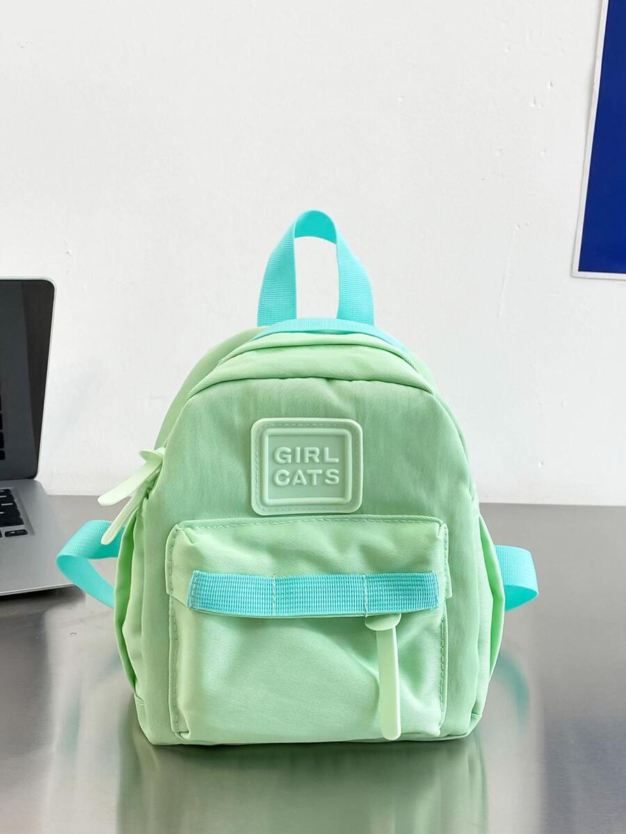 Niños Mochila funcional con diseño de parche de letra cremallera preppy - Verde - Ver 1
