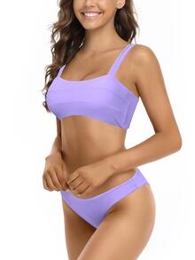 SHEKINI Plain Bikini Set For Summer Beach - Purple - View 5