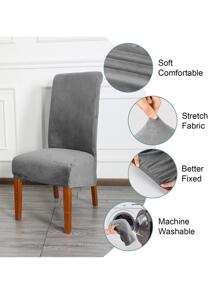 1pc Solid Color  Silver Fox Velvet Chair Cover Set - Dark Grey - View 5