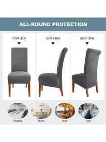 1pc Solid Color  Silver Fox Velvet Chair Cover Set - Dark Grey - View 6