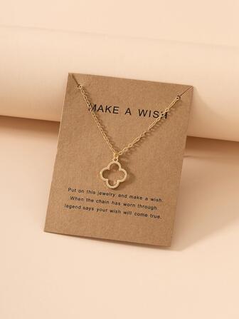 1 st inlagd ädelsten och metall ihåligt punkgotisk blommahalsband med geometrisk fyrklöver och minimalistisk stil för alla hjärtans damer, mamma, mor, mors dag, present