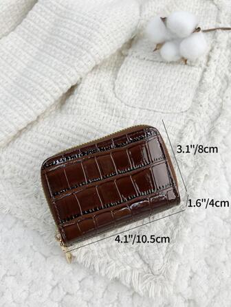 双层鳄鱼纹 风琴褶款式 适用于硬币和卡片 轻便便携卡 身份证 白领阶层 女性用 节日用 周年用 生日用 礼品配饰 礼品 礼物 教师用 卡夹 钱包 名片夹 信用卡夹 女士用 女士钱包 迷你钱包 零钱包 钱包 卡片钱包