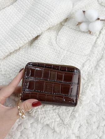 双层鳄鱼纹 风琴褶款式 适用于硬币和卡片 轻便便携卡 身份证 白领阶层 女性用 节日用 周年用 生日用 礼品配饰 礼品 礼物 教师用 卡夹 钱包 名片夹 信用卡夹 女士用 女士钱包 迷你钱包 零钱包 钱包 卡片钱包