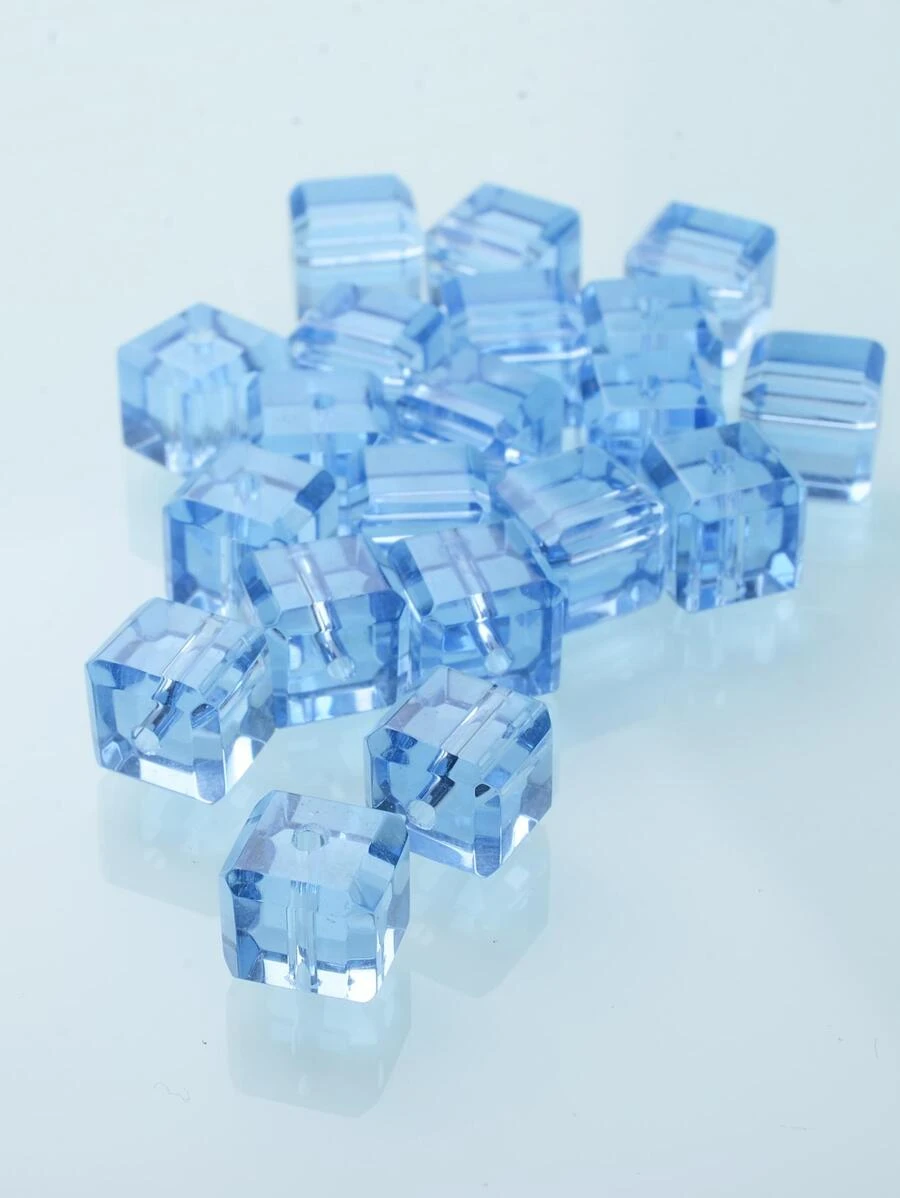 20 hạt thủy tinh vuông 0,8cm để làm đồ trang sức tự làm - Màu xanh nhạt - Xem 1