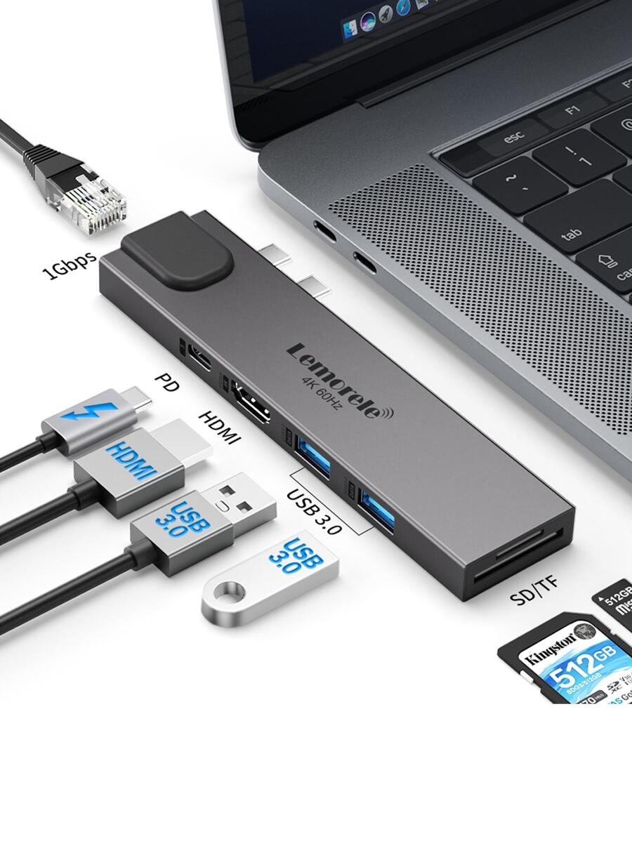 Lemorele Adaptador Multiconector USB C 7 en 1 con HDMI 4K, RJ45, USB A ...