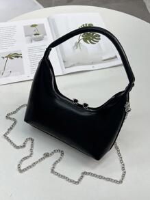 Bolso de axila de diseño único y moderno 2024 con bolso de hombro en forma de creciente de alta calidad y estilo de bolso baguette - Negro - Ver 4