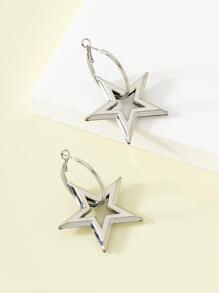 1 Đôi Thời Trang Mới Về Trường Đảng Bông Tai Vàng Đôi Khuyên Tai Vòng Với 3D Pentagram Mặt Dây Chuyền - Bạc - Xem 4