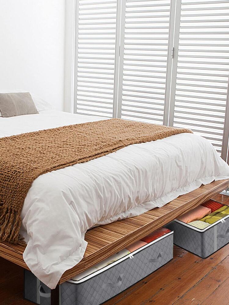1 pieza Caja de almacenamiento gris portátil Cama ropa - Gris - Añade 2